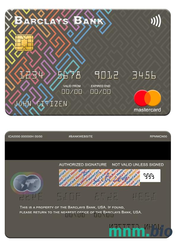 USA Barclays Bank przykład karty mastercard w formacie PSD